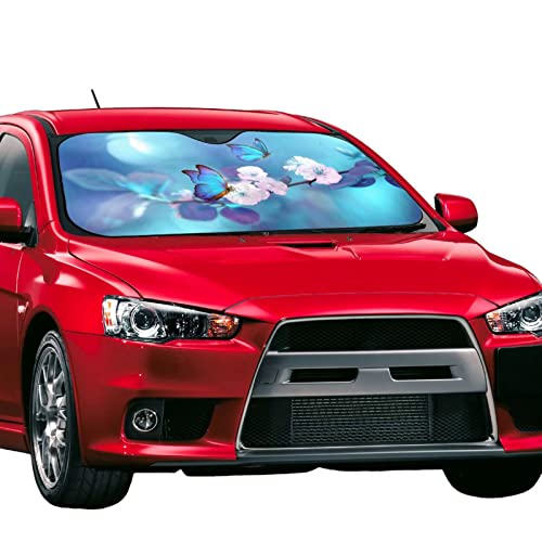 Blue Butterfly Flower Car Windshield Sunshade Front Window Sun Visor Protector Foldable Shield Cover for Truck SUV - color: Black8