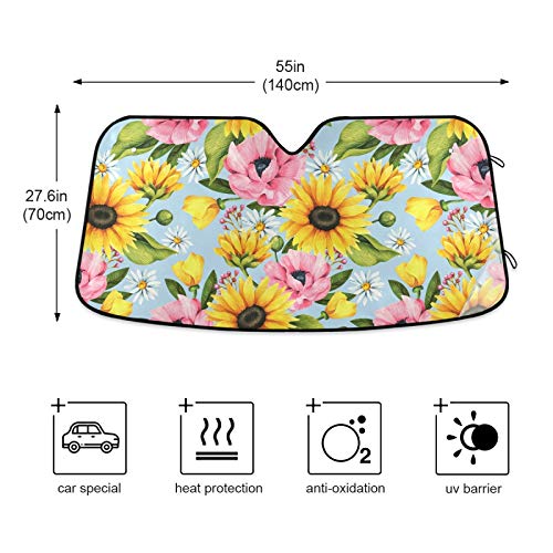 Windshield Sun Shade Sunflower Daisy Foldable Car Window Shade Blocks UV Rays Sun Visor Protector Sunshade - color: Flower 1