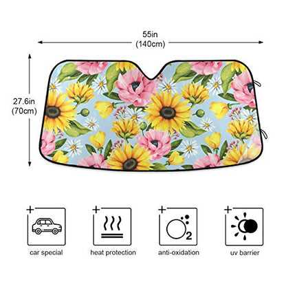 Windshield Sun Shade Sunflower Daisy Foldable Car Window Shade Blocks UV Rays Sun Visor Protector Sunshade - color: Flower 1