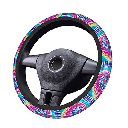 Swono Tie Dye Car Steering Wheel Cover Universal 15 Inch with Grip Contours Spiral Tie Dye Pattern Background Neoprene Auto for Men and Women Non-Slip Breathable Soft - color: multi-061