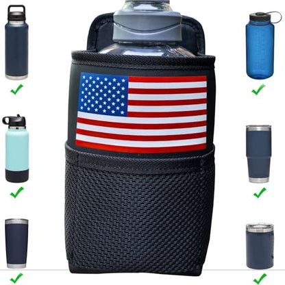 Large Car Cup Holder Expander, Fits Large 24/36/40/46oz Water Bottles, Big Drinks Holder Bag- Universal Auto Vehicle for Cars, SUV & Truck RV's Golf-carts (Black-US Flag) - color: Black-US FLAG