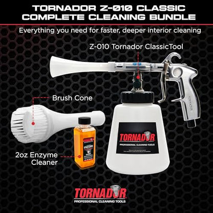 Tornador Z-010 Tool Kit with Orange Enzyme Solution and White Brush Cone CT-900 | High Pressure Air Tool for Interior Surfaces Car Detailing Use - size: Z-010 + Enzyme + Brush Cone