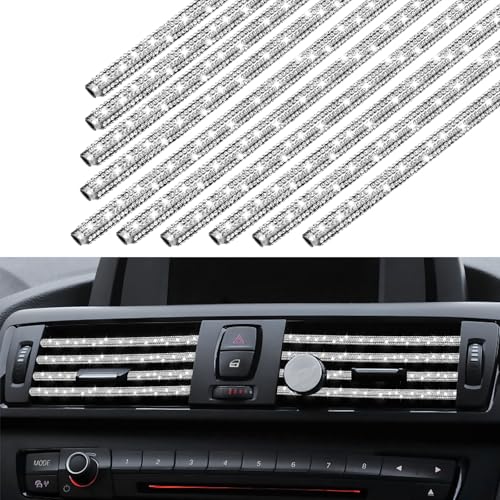 10 Pcs Bling Car Vent Outlet Trim Bling Car Accessories for Women Interior Rhinestone Cars Air Conditioner Vent Decoration Strip Glitter Cars Decorations for Women
