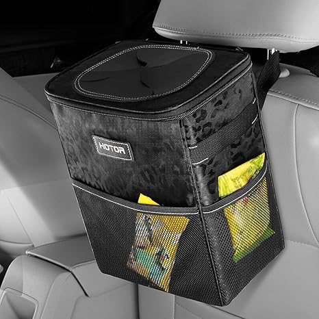 HOTOR Car Trash Can with Lid and Storage Pockets - 100% Leak-Proof Organizer, Waterproof Garbage Can, Multipurpose Trash Bin for Car, 2 Gallons, Leopard-Print Black - color: S4 Leopard Print Black, size: 2 Gallons