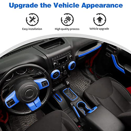 CheroCar 18PCS Interior Trim Kit for Jeep Wrangler JK JKU 2011-2018 4 Door,Steering Button Frame, Air Conditioning Vent Trim Cup Holder Cover,Gear Shift Knobs Frame,Blue… - color: Blue