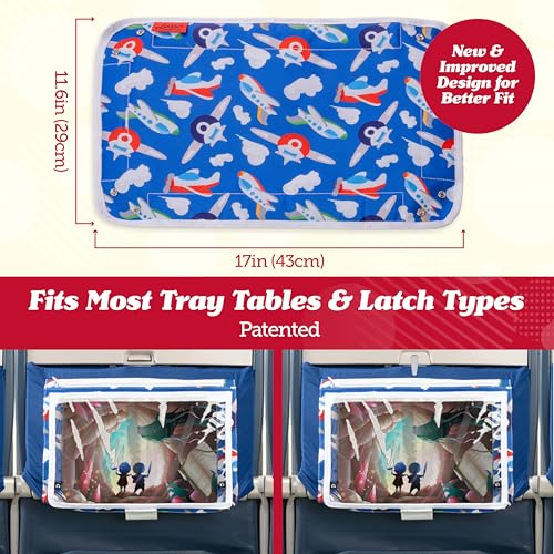 Lusso Gear Airplane Tray Table Cover - Organize Kids Travel Essentials - Pockets for Airplane Toys for Toddlers 1-3 - Foldable Tablet Stand for Travel Toddler Essentials (Mermaids) | with Pockets, on Plane or Train, Airplane Must Haves, Flying Essentials,