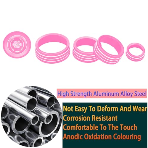 for 2025 2026 Chevrolet Equinox（No Equinox EV） Aluminum Interior Trim Accessories, Including air Conditioning Volume Controls, Shift Switch, and Starter knob Cover/Ring. (Pink) - color: pink