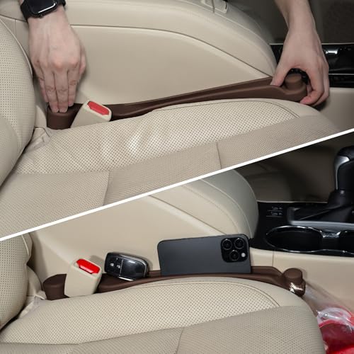 Givifive Car Seat Gap Filler Set of 2, 3IN1 Seat Side Gap Filler Plug with Storage Slot & Hook Function, Soft Foam Universal Fit Car SUV Truck Fill Gap Between Seats Console Organizer（Narrow Brown） - color: Brown, size: Narrow