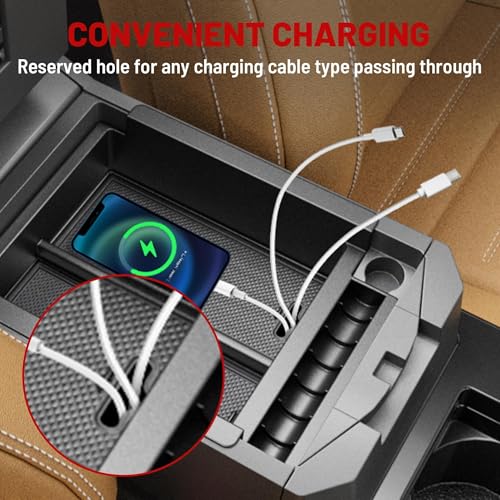 RED WOLF Center Console Organizer Tray for 2010-2024 Toyota 4 Runner Armrest Box Secondary Storage with Notched Edge Preserved Hole for Charging Cable Exactly Match Car Armrest