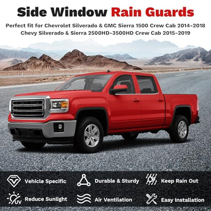 Canvcle Window Visors Rain Guards for 2014-2018 Chevy Chevrolet Silverado/GMC Sierra 1500 Crew Cab/15-19 Silverado/Sierra 2500HD 3500HD Accessories, Side Window Wind Deflectors Vent Visors Rainproof - size: Chevrolet Silverado 1500 2014-2018