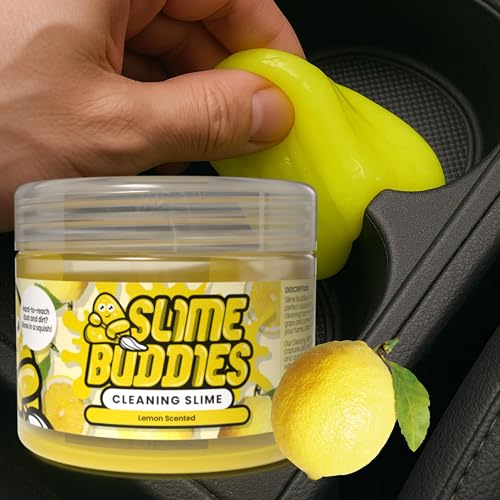 Slime Buddies Car Cleaning Gel Putty - Lemon Scented Interior Detailing Tool for Cup Holders, Air Vents & Keyboard - Reusable Auto Detailing Accessories - Dust Remover Goop - Gifts for Men Women - color: 01 Pack Lemon