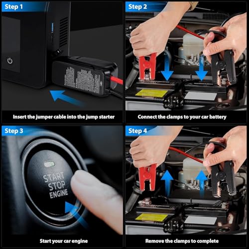Hieha 4000A Jump Starter with Air Compressor, 12V Portable Car Battery Charger, 150PSI Tire Inflator, 15000mAh Power Bank, LED Flashlight for All Gas 8.0L & Diesel 7.0L Vehicles