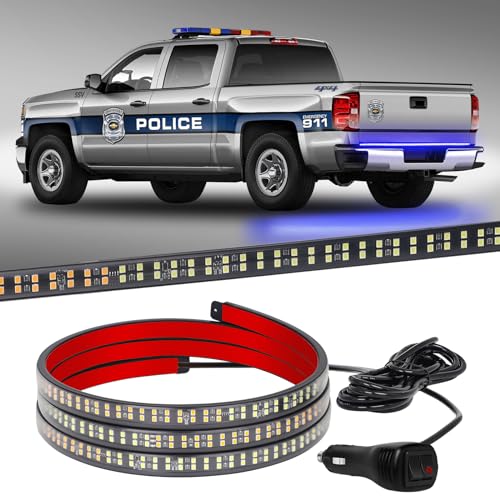 XRIDONSEN 60 inch Blue Emergency Lights Strip 360 LED Truck Tailgate Rear Window Police Firefighter Lights Strobe Flashing Warning Hazard Safety First Responder for Vehicles POV Pickup Trucks - color: Blue