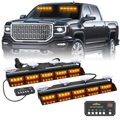 XRIDONSEN 2x 17 inch Emergency Dash Amber Strobe Lights for Trucks Interior Front/Rear Windshield Lights 40 LED Safety Flashing Warning Hazard w/Display Controller for Construction Vehicles SUV Car - color: Amber
