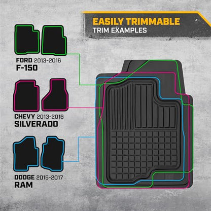 CAT® Large Heavy Duty Rubber Floor Mat & Cargo Trunk Liner for Car, SUV, Van, Sedan, Truck – Trim-to-Fit, All-Weather Deep Dish Ridges for Dirt Protection, Front and Rear Mats Black - style: DuraShield Cargo Combo