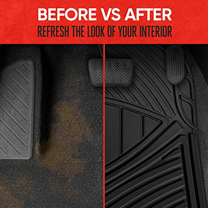 Motor Trend FlexTough Performance All Weather Rubber Car Floor Mats with Cargo Liner – Full Set Front & Rear Floor Mats for Cars Truck SUV, Automotive Floor Mats (Black)