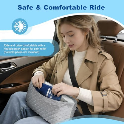 supregear Abdominal Seatbelt Pillow, Soft Minky Dot Cover Cushion with Hot/Cold Pack Pocket for Gentle Comfort and Pressure Relief During Travel or Recovery (Grey) - color: Grey (Minky Dot Cover)