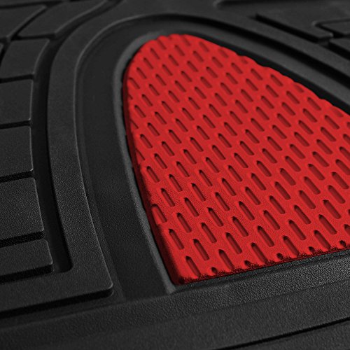 FH Group Premium Liners Tall Channel Trimmable All Weather Rubber Full Set Car Floor Mats (Red) w. Trimmable All-Season Cargo Liner (Black) - Universal Fit for Cars Trucks and SUVs - color: Red, style: With Cargo Mats