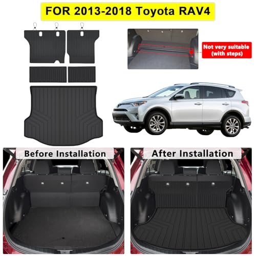 Cargo Mat for 2013-2017 2018 Toyota RAV4 & Backrest Mat,TPE All Weather Protection Car Trunk Mat Covering The Backrest Mat with Velcro Fastener Accessories,Black - size: For 2013-2018 RAV4 Cargo Mat