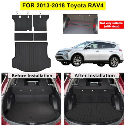 Cargo Mat for 2013-2017 2018 Toyota RAV4 & Backrest Mat,TPE All Weather Protection Car Trunk Mat Covering The Backrest Mat with Velcro Fastener Accessories,Black - size: For 2013-2018 RAV4 Cargo Mat