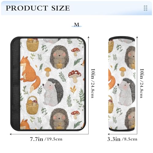 Bolaz Hedgehog Fox Mushrooms Car Seat Strap Pads Seatbelt Covers Cushion Shoulder Strap Pads for Adults Soft 2Pcs - color: Hedgehog Fox Mushrooms, size: Small