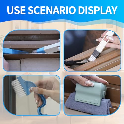 Window Track Cleaner Tool Set, 13 Pcs Magic Window Sill Cleaning Tools Kit with Groove Cleaning Brush for Door Tracks, Tile Lines, Shutter, Car Vents