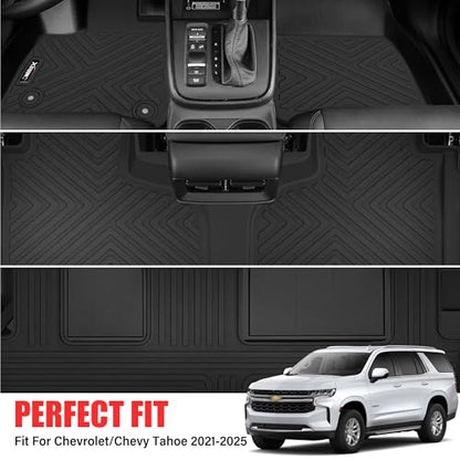 Floor Mats for 2021-2025 2026 Chevrolet/Chevy Tahoe/GMC Yukon 7 Seater with Trunk Mat All Weather TPE Rubber Cargo Liner Full Set for Chevrolet Tahoe/GMC Yukon Accessories (Not for Yukon XL) - size: For 2021-2026 Chevrolet Tahoe All Mats