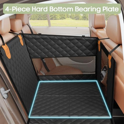 Dog Car Seat for Large Medium Dogs, Back Seat Extender for Pets with Hard Bottom, Strong Support Waterproof Dog Seat Cover with 3 Mesh Windows for Cars, Trucks and SUVs