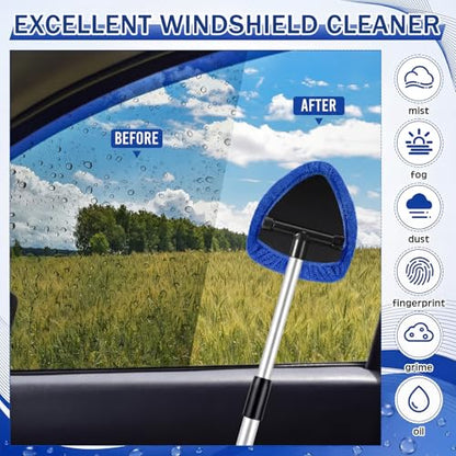 FoldTier 8 Pcs Car Windshield Cleaner Kits with Extendable Handle, 5 Microfiber Towel Pads, 1 Brush, 1 Empty Spray Bottle for Auto Glass Wiper Suvs Rvs & Home Windows(Blue) - color: Blue