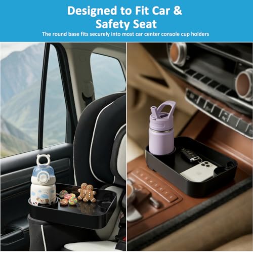 Car Seat Snack Tray for Toddlers, Reduces Mess Square Travel Tray Cup Holder Snack Tray, Durable Car Food Tray for Kids, Universal Fit Kids Travel Road Trip Essentials (Black) - color: Black