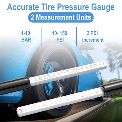 BFXM Truck Tire Pressure Gauge, Air Pressure Gauge for Tires 10-150PSI/ 1-10Bar, Dual Head Pencil Tires Pressure Gauges, Heavy Duty Tire Pressure Gauge for Truck, Cars, Pickups, RVs, Bicycles - color: BLACK 2 PCS