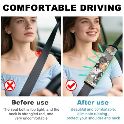 2Pcs Soft Auto Seat Belt Cover Pad Cute Cat Print Colorful Car Seatbelt Shoulder Cushion for Comfortable Driving, Compatible with All Cars' Seatbelt and Backpack Straps - color: Cat