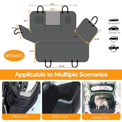 YSSOA Dog Car Seat Cover for Back Seat, Durable Waterproof Nonslip Pets Hammock with Mesh Window and Storage Pocket, Suitable for Cars, Trucks, SUVs, X-Large - size: X-Large(60" W x 64" L)
