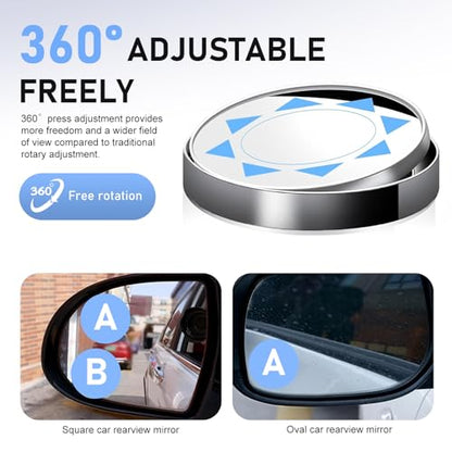2 PCS Car Blind Spot Mirrors, 360-degree Adjustable Convex Glass with Anti-impact Frame, HD Wide Angle Convex Rearview Auxiliary, Universal Waterproof Self-adhesive Exterior for Car (Black)