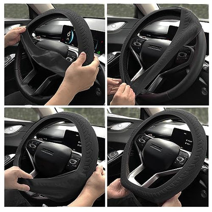 Universal Steering Wheel Cover：13.5 to 15 Inches Stretchable Silicone Anti Skid Steering Wheel Protector Fit for Most Car Models Including Round D Shape or Special Shape (Black) - color: Black