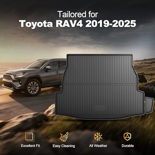 AOMSAZTO 2025 Cargo Mat: All Weather Cargo Liner Compatible with Toyota RAV4 (Include Hybrid) 2019-2025 Waterproof Trunk Mat TPE 3D Heavy Duty Rear Trunk Tray - style: 2019-2025 | For Toyota Rav4 Cargo Mat