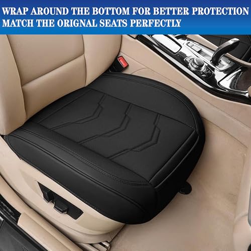 Car Seat Cover Front Bottom Seat Cushion Cover, PU Leather Breathable Anti-Slip and Full Wrap Driver with Front Storage Pocket, Car Seat Accessories, Universal Fit for 95% of Vehicles