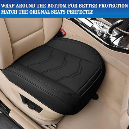 Car Seat Cover Front Bottom Seat Cushion Cover, PU Leather Breathable Anti-Slip and Full Wrap Driver with Front Storage Pocket, Car Seat Accessories, Universal Fit for 95% of Vehicles