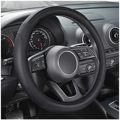 SEG Direct Car Steering Wheel Cover for Prius Civic Model 3 Model Y Camaro, Small Size 14-14.25 inch, Black Microfiber Leather - color: Black, size: Small size[14''-14 1/4'']