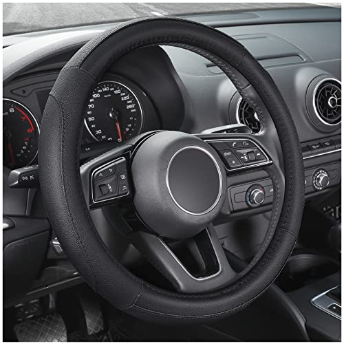 SEG Direct Car Steering Wheel Cover for Prius Civic Model 3 Model Y Camaro, Small Size 14-14.25 inch, Black Microfiber Leather - color: Black, size: Small size[14''-14 1/4'']