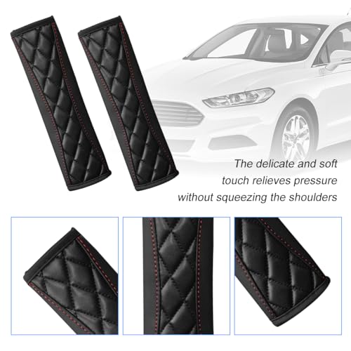 2PCS Car Seat Belt Cover, Soft Comfortable Leather Vehicle Seatbelt Shoulder Pad Cushion, Breathable Automotive Interior Seat Strap Harness Mat, Universal for RV SUV Truck (Black) - color: Black