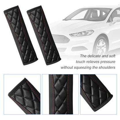 2PCS Car Seat Belt Cover, Soft Comfortable Leather Vehicle Seatbelt Shoulder Pad Cushion, Breathable Automotive Interior Seat Strap Harness Mat, Universal for RV SUV Truck (Black) - color: Black