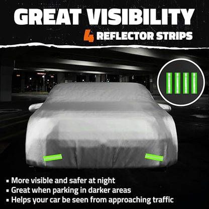 Mockins 185"x70"x60" Small Sedan Car Cover for Snow, Frost, UV, & Light Rain | All Weather 190T Polyester Outdoor & Indoor Car Covers for Automobiles | Water-Resistant Full Exterior Covers w/Strap - size: Sedan - Small - 185" X 70" X 60"