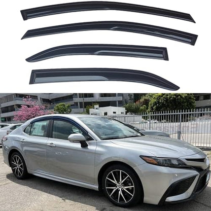 Smoke Vent Visors for 2018-2024 Toyota Camry | Outside Mount Tape On Rain Guards for Windows 4-Piece Set | Anti-Wind Noise Durable PC Deflectors for Camry Accessories - size: 2018-2024 Camry