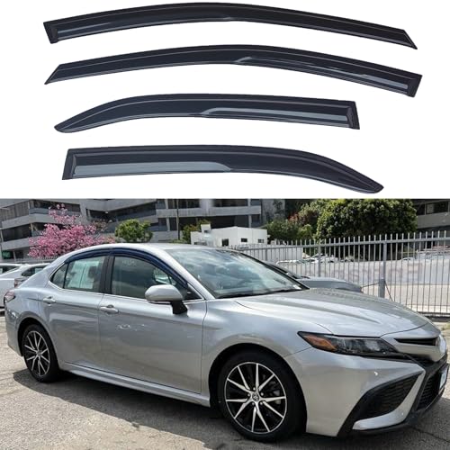 Smoke Vent Visors for 2018-2024 Toyota Camry | Outside Mount Tape On Rain Guards for Windows 4-Piece Set | Anti-Wind Noise Durable PC Deflectors for Camry Accessories - size: 2018-2024 Camry