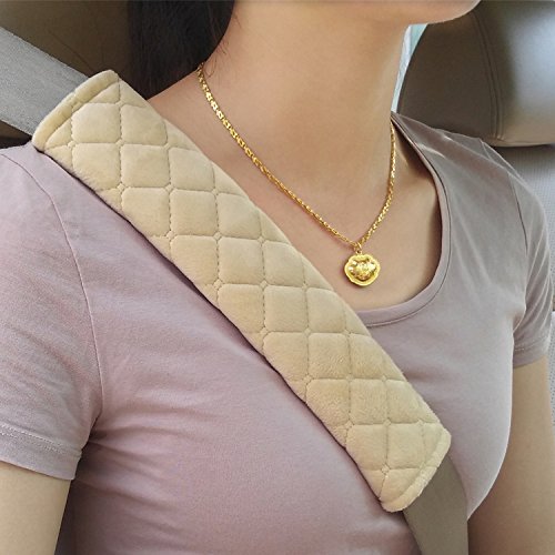 4 Pack Universal Car Seat Belt Pads, Adult Seat Belt Shoulder Strap Covers Harness Pad for Car/Bag,Soft Comfort Helps Protect You Neck Shoulder from The Seat Belt Rubbing (4pack-Beige) - color: beige