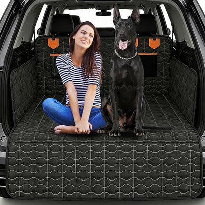 IJVAE SUV Cargo Liner for Dogs, Waterproof Dog Trunk Cover with Bumper Flap Protector, Pet Cargo Mat for SUVs Sedans Vans, Non-Slip Scratchproof Dog Seat Cover，Large Size Universal Fit, Black - size: Oxford Fabric