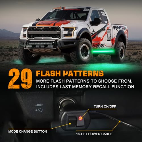 XRIDONSEN 2PCS 60 inch Green Running Board Lights Strip 720 LED Emergency Strobe Lights Flashing Warning Safety Caution Side Lights w/Waterproof Tube for Trucks Construction Vehicles SUV Jeep Car - color: Green