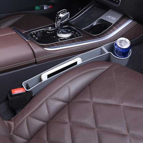Car Seat Gap Filler, Multifunctional Seat Side Gap Filler with Cup Holder & Organizer, Gap Stopper Universal Fit Car SUV Truck Fill The Gap Between Seat & Console Set of 2 (Gray) - color: Gray