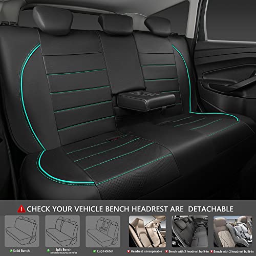 CAR PASS Universal FIT Piping Leather Car Seat Cover, for suvs,Van,Trucks,Airbag Compatible,Inside Zipper Design and Reserved Opening Holes (Full Set, Black and Mint) - color: Full Set Mint